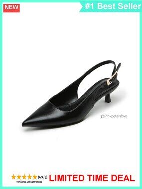 Faux Leather Kitten Heel Slingback Pumps Pointed Toe Office Heels